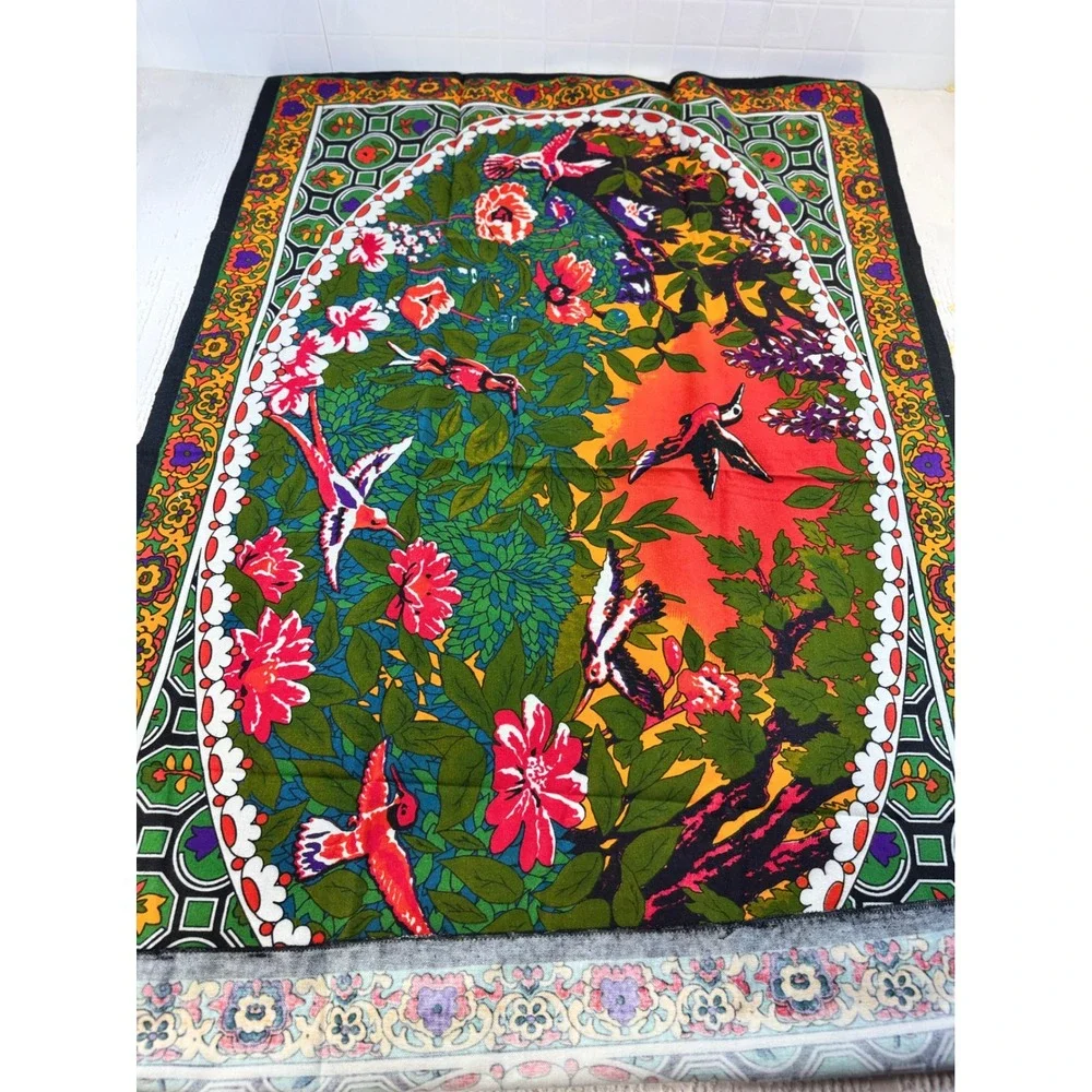 Vintage 1950s VHY Hawaiian Textiles Barkcloth Panel MCM Tropical Birds HA-VA-TI